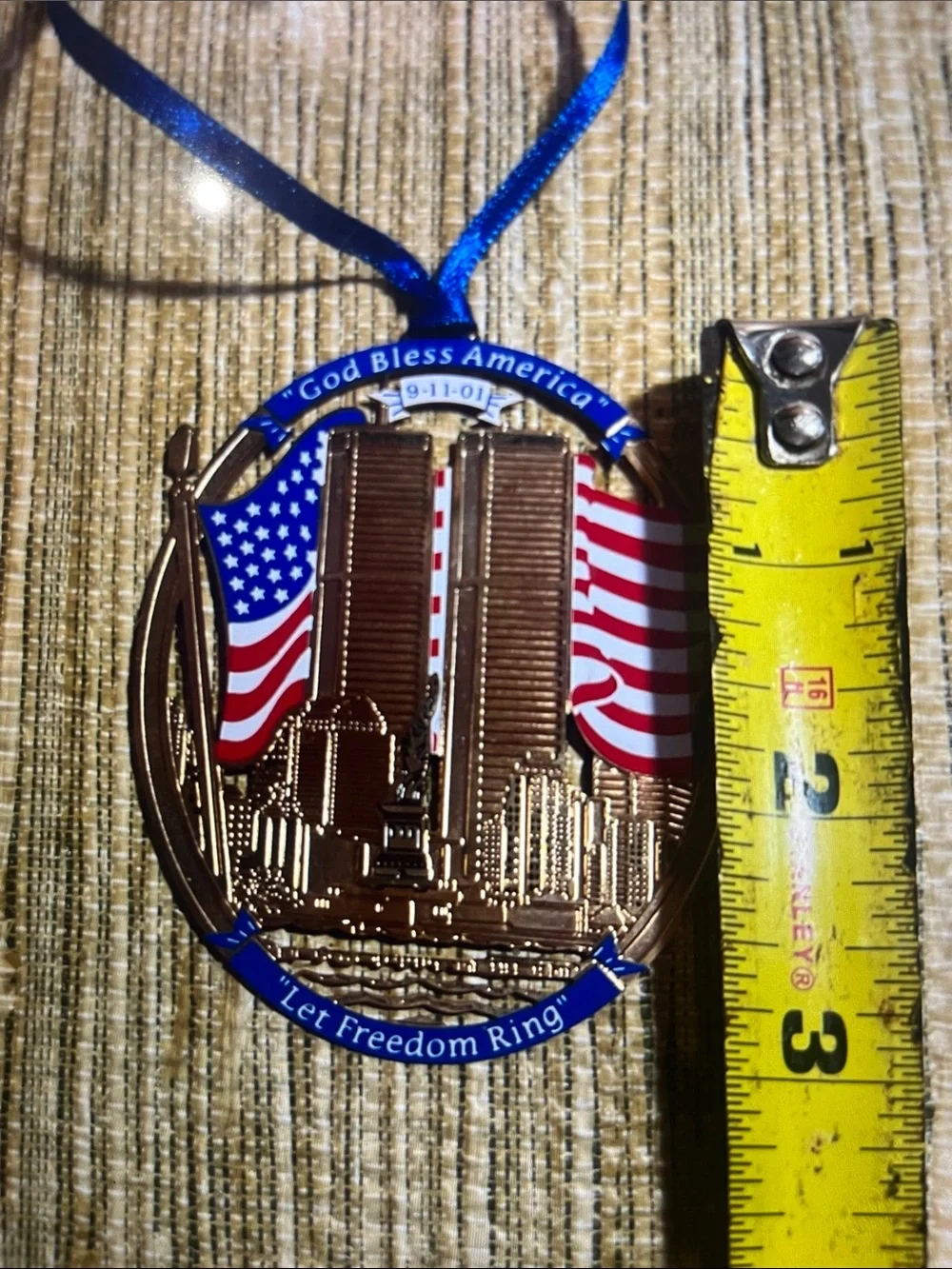 Patriotic 'God Bless America' Let Freedom Ring Ornament with USA Flags